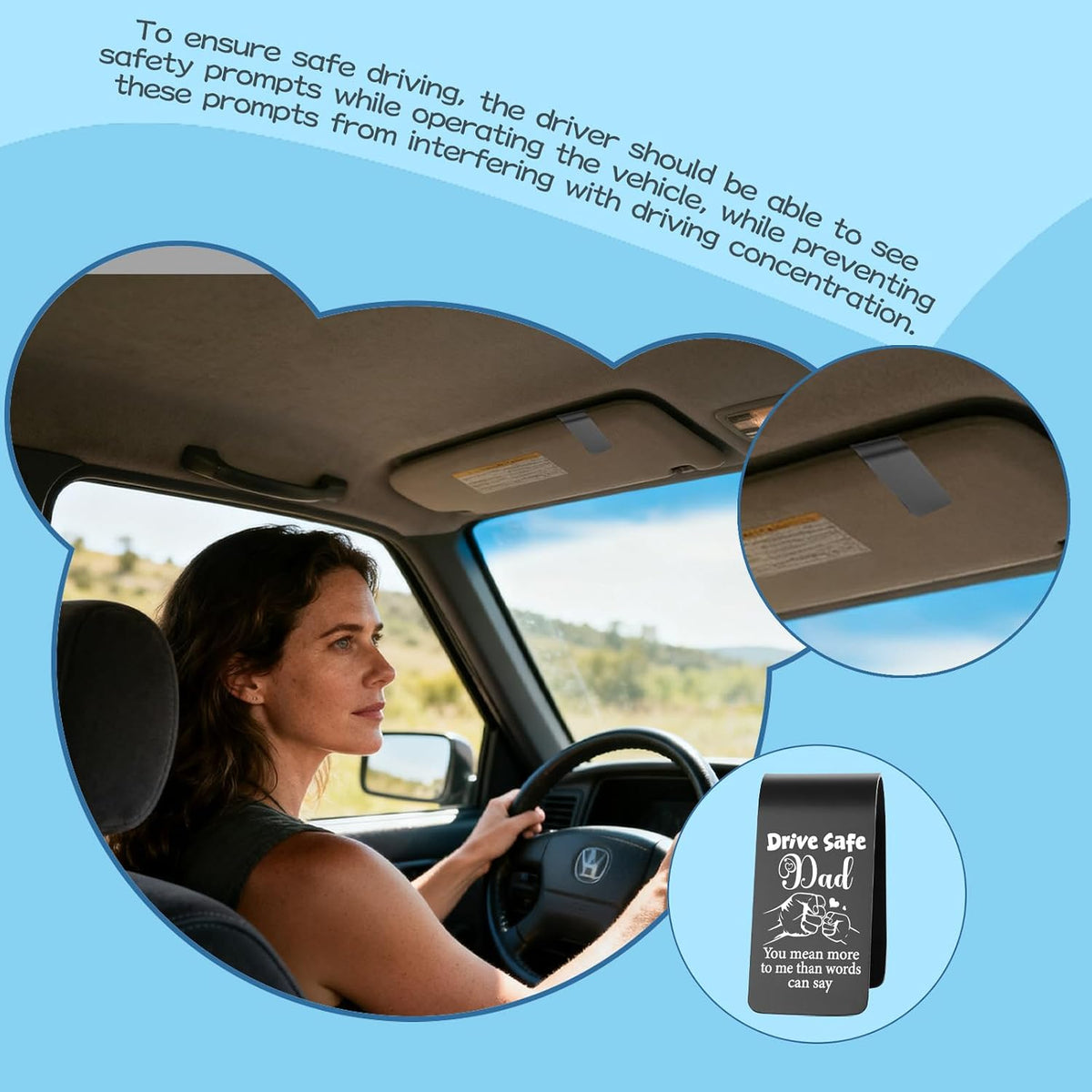 Drive Safe Dad Car Visor Clip Stainless Steel, You Mean More to Me Than Words Can Say Engraved Reminder, Safe Driving Gift for Dad, Car Receipt Holder & Sun Visor Organizer EDG40