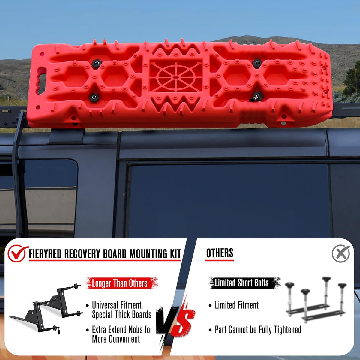 FieryRed Recovery Track Board Mounting Kit, Universal Traction Boards Mount Bracket, Side Mount for Roof Platform Rack with Lock for Overland Vehicle Roof Platform