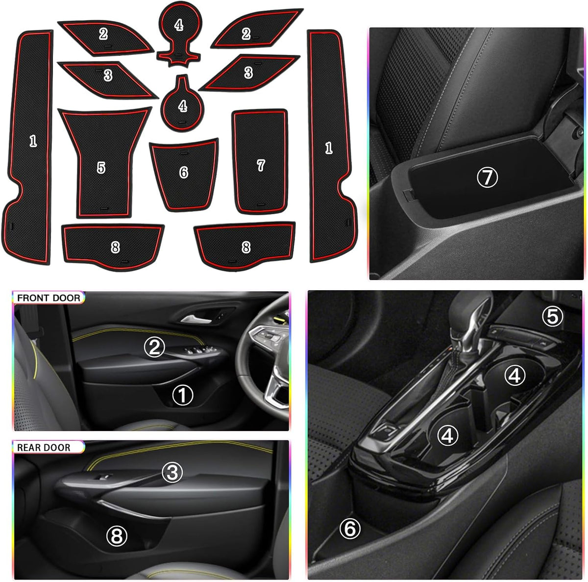 SKTU 2024 2025 2026 Chevy Trax Door Slot Mat for 2024 2025 2026 Chevrolet Trax (LS,1RS,LT,2RS,ACTIV) 14PCS Fit 2024 20256 2026 Chevy Trax Accessories Door Compartment Cup Center Console Liners (Red)