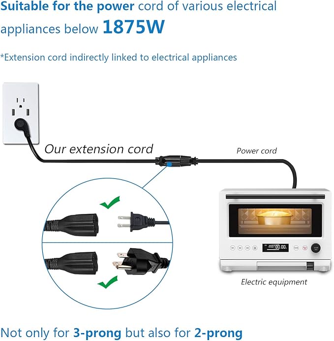 FIRMERST 1875W Flat Plug Extension Cord 3 Feet 14 AWG 15A Black, UL Listed