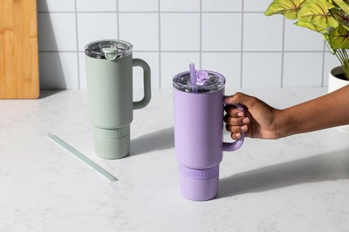 Ello Port 40oz Tumbler - Vacuum Insulated Stainless Steel Water Bottle with Carry Loop & Straw | Sage Color