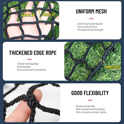 KACQIHTU Safety Net - Knotless Polyester Baseball & Softball Backstop Net for Kids & Pets | Black