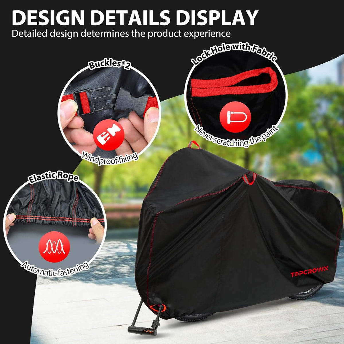 Topcrown Waterproof Bike Cover - Outdoor Storage for 3 Bikes | UV, Dust & Wind Proof, XXXL Black & Red