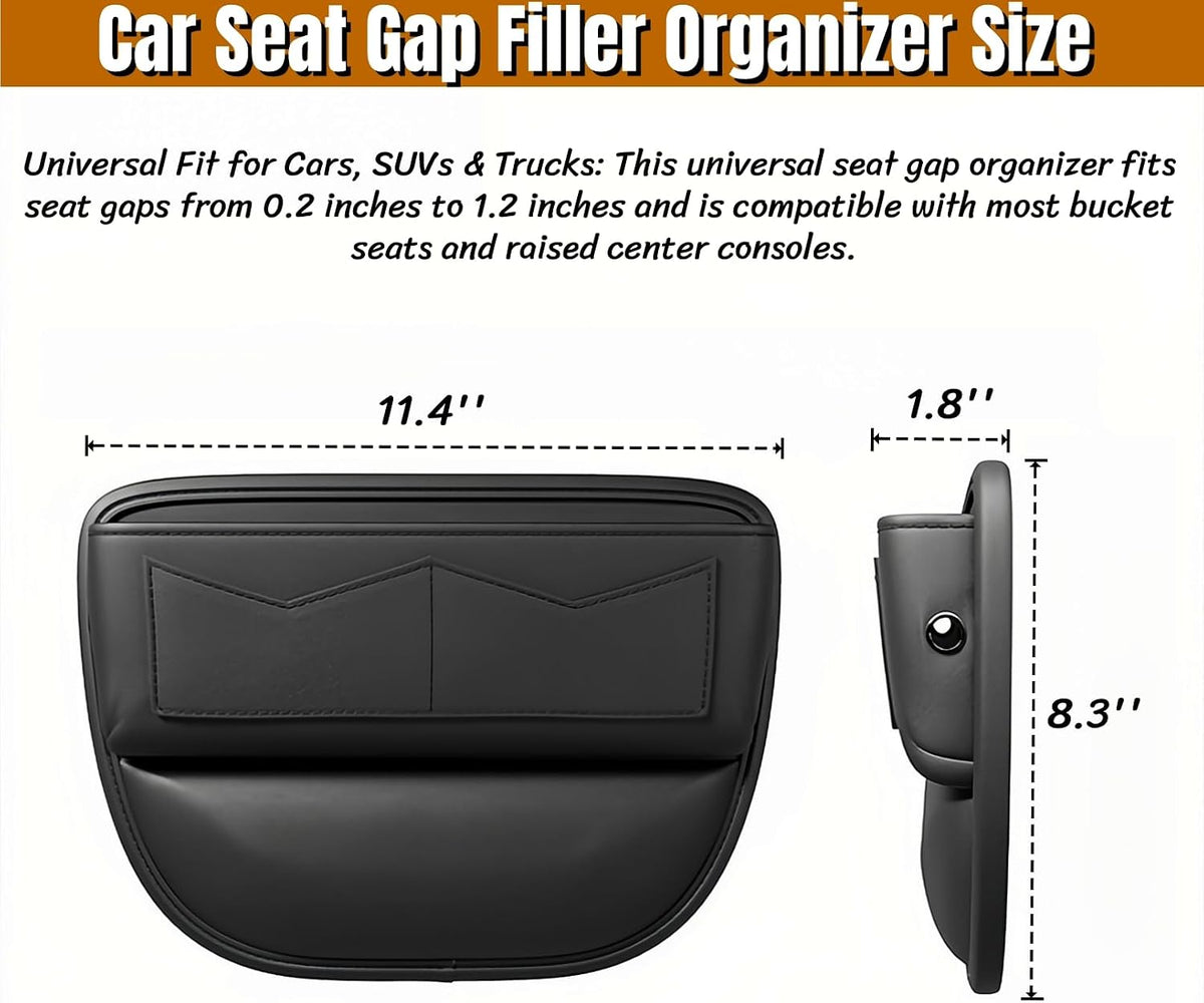 BLIRITEL Car Seat Gap Filler Organizer with Charging Hole, PU Leather Car Seat Gap Plug with Storage Slot, Car Console Side Organizer for Phone, Keys & Cards (Black)