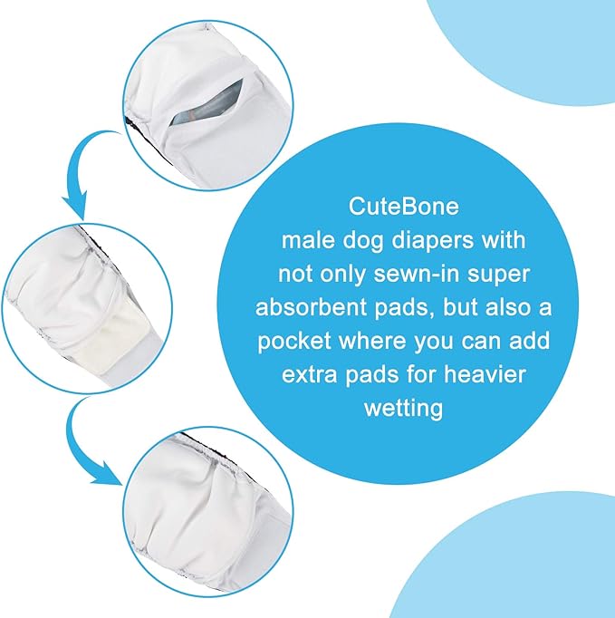 CuteBone Dog Diapers Male Washable Belly Band for Male Dogs Wraps 3pcs a Pack DM39M
