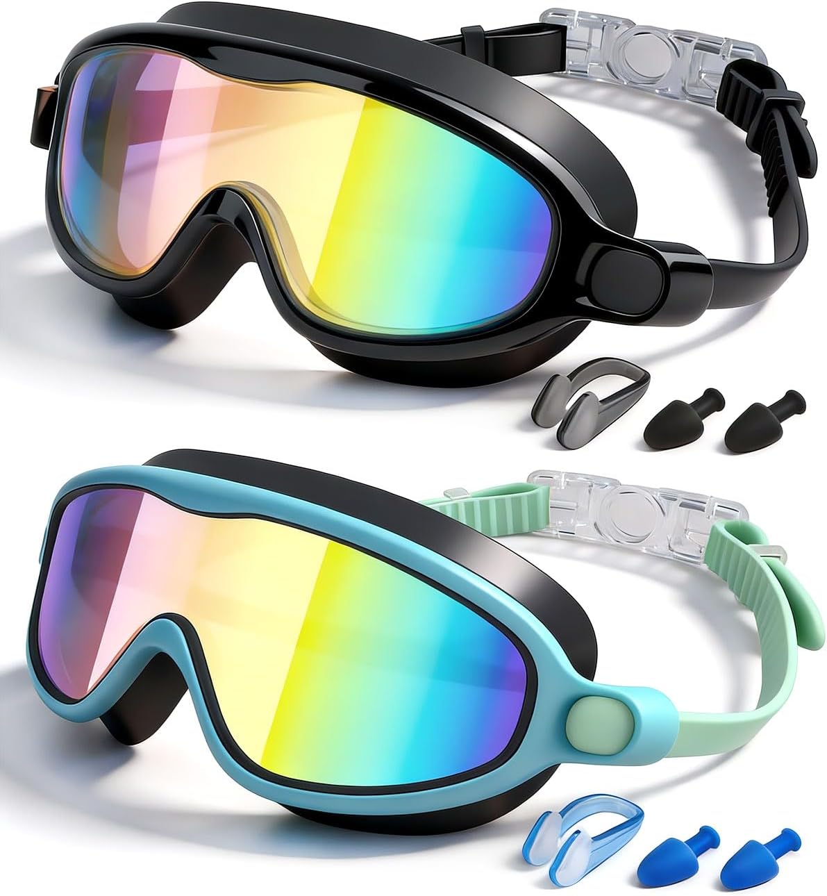 Rantizon Swim Goggles - Wide View Anti-Fog & UV Protection | No Leak Design for Adults & Kids