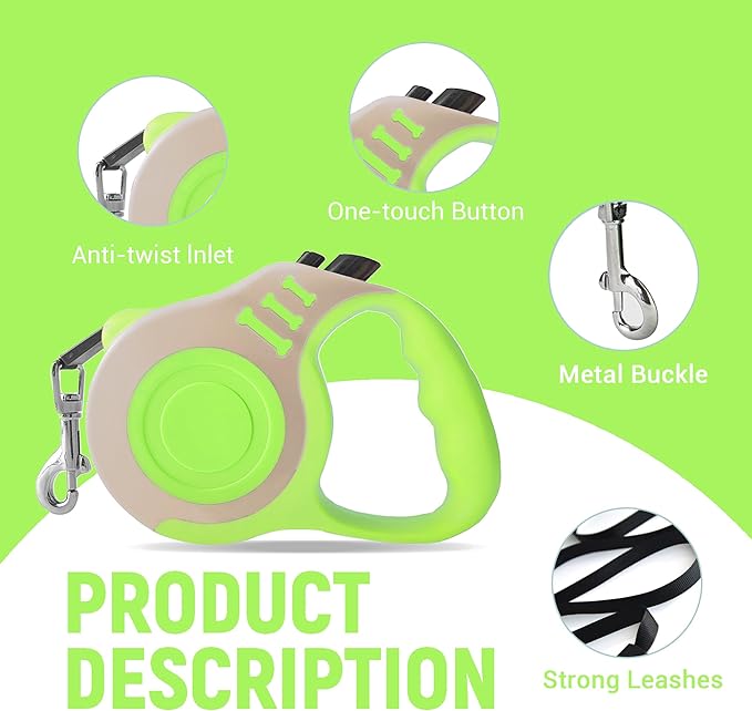 Retractable Dog Leash Automatic Telescopic Tractor Dog Tape, Pet Tape 10/16 FT Durable and Convenient, with Folding Bowl, Dispenser, Rubbish Bags, Suitable for Small and Medium Dogs