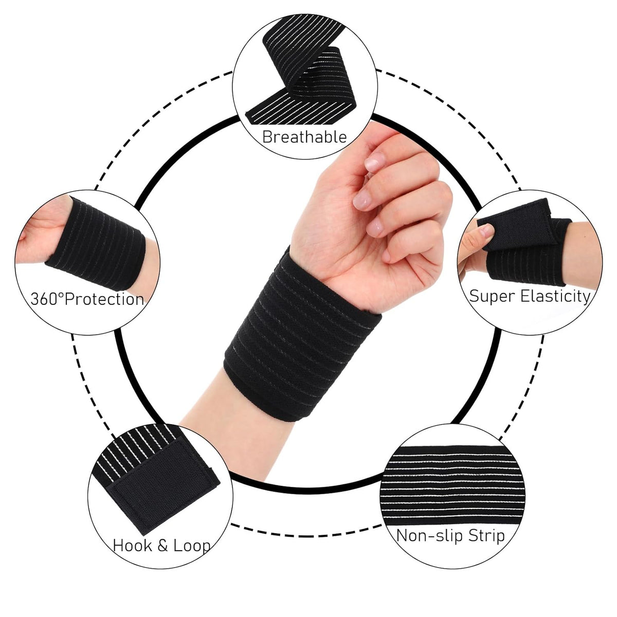 Skiennix High-Elastic Wrist Support Straps - Breathable Compression Wraps for Carpal Tunnel & Arthritis | 6 Pcs
