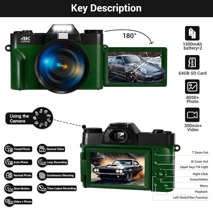 75MP Digital Camera, 4K WiFi Vlogging Camera