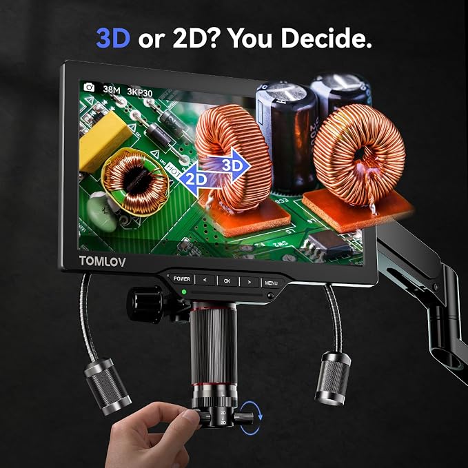 TOMLOV 3D Digital Soldering Microscope: Magnetic Dual Lens Micro Scope TM3K-3D