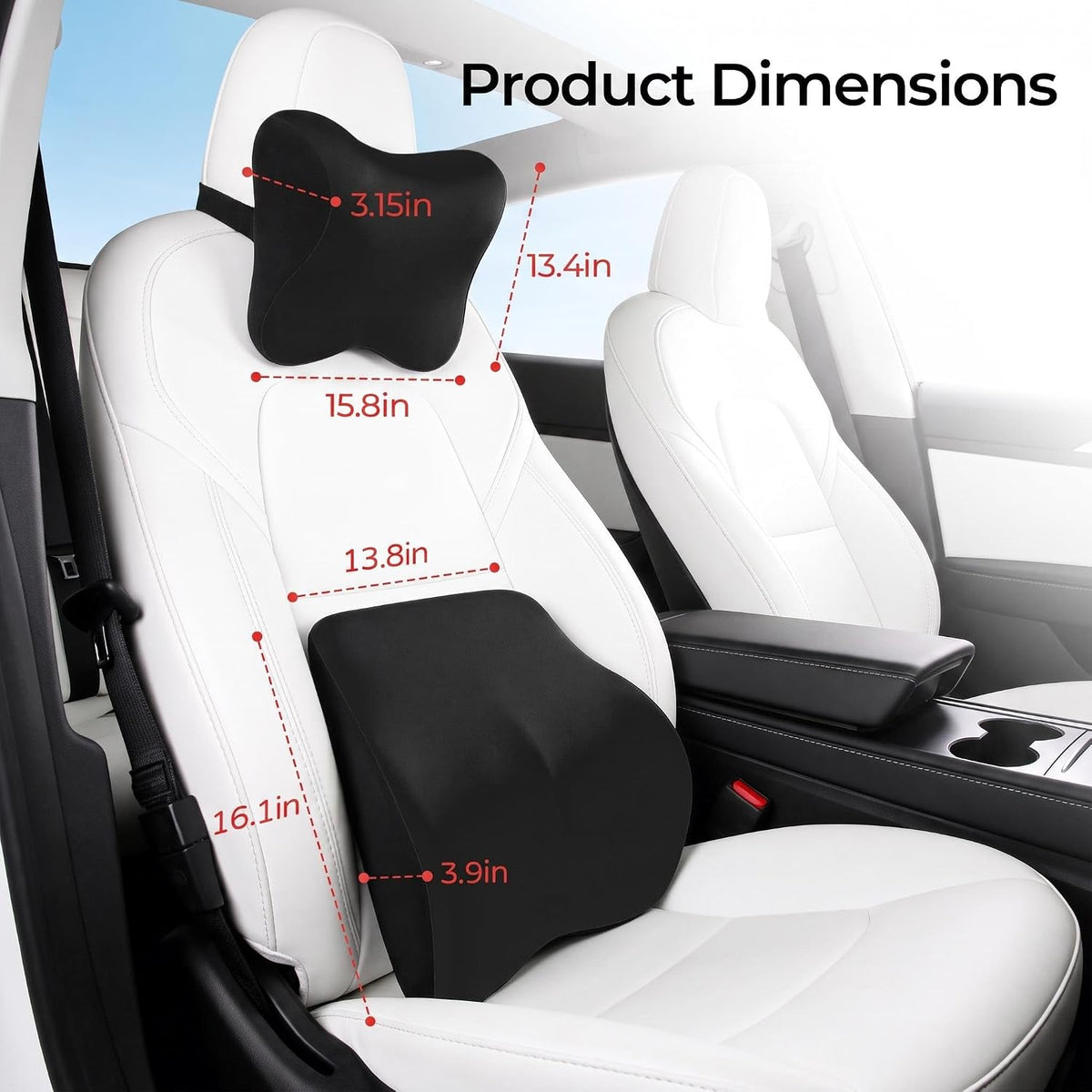 Car Headrest & Lumbar Support Set, Ergonomic Memory Foam Neck Pillow, Comfortable Travel Pillow for Car Truck SUV, Ideal for Long Driving (Gray) (Black)