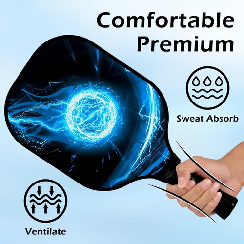 11 Pcs Pickleball Paddles Set Fiberglass Pickleball Set Carbon Fiber 2 Pickleball Paddle Lightweight Racket with 4 Outdoor 2 Indoor Pickleball Balls 2 Cooling Towels & Carry Bag Gift for Men Women