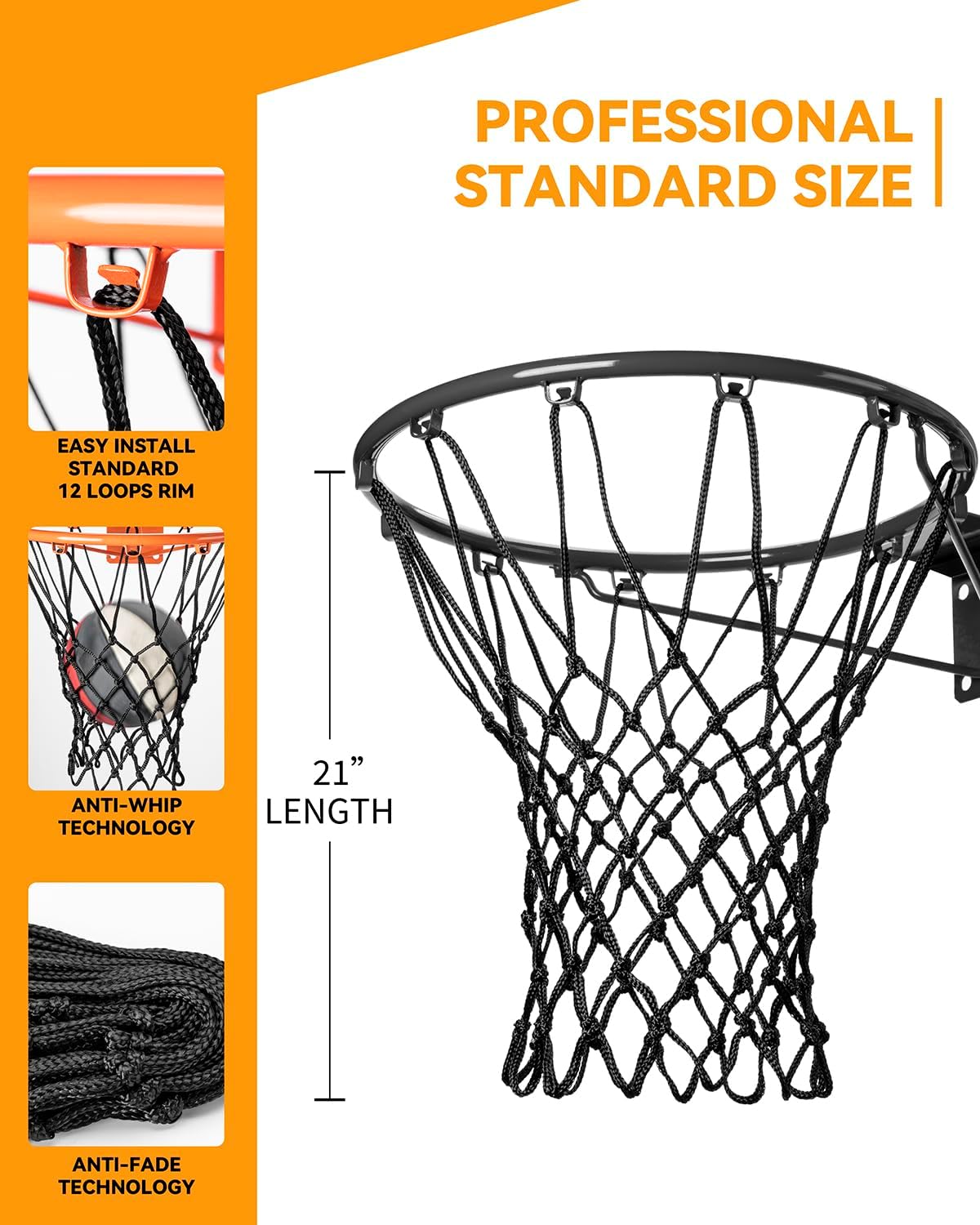 Professional Basketball Net - Heavy Duty, All-Weather Durability | Fits Standard Indoor/Outdoor Rims - 12 Loops