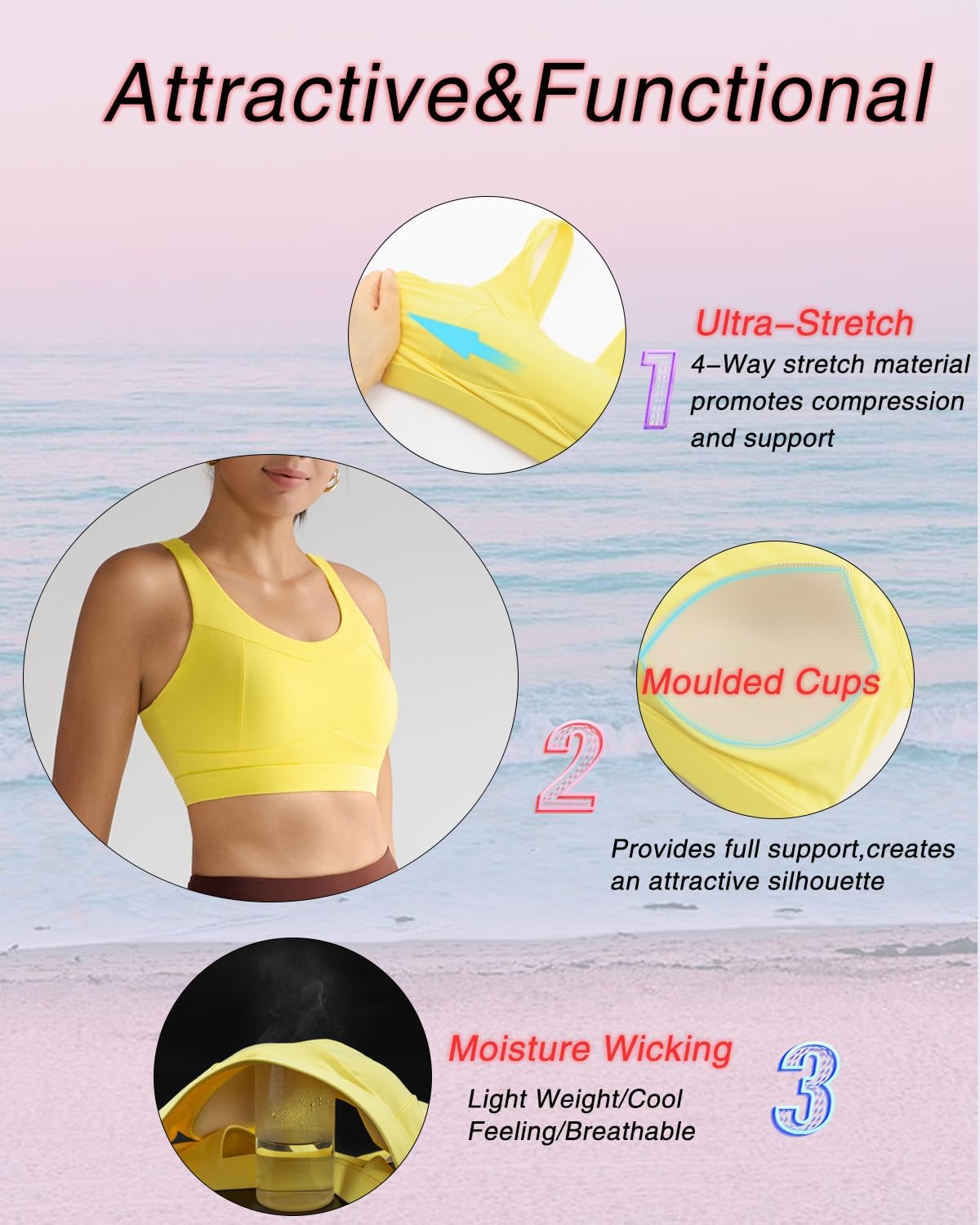 RUNNING GIRL High Impact Sports Bra - Racerback Workout Crop Tank Top for Women | Push-Up Design