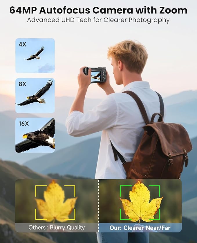 4K Digital Camera for Photography, WiFi Autofocus 64MP Vlogging Camera for