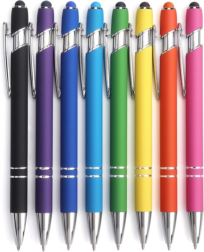 8 Pack Ballpoint Pen 2-in-1 Stylus Retractable Ballpoint Pen