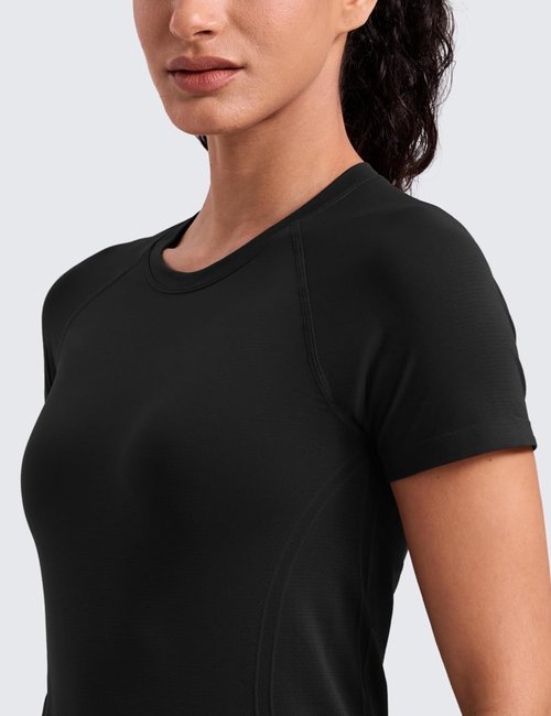 CRZ YOGA Workout Tops for Women - Breathable Seamless Short Sleeve Crewneck Tees in Hip Length