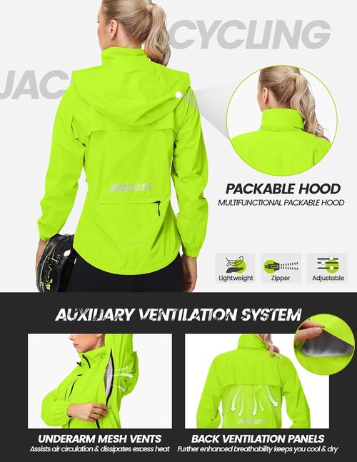Nepest Women's Lightweight Waterproof Cycling Rain Jacket - Packable Hooded Windbreaker with UPF 50+ Protection