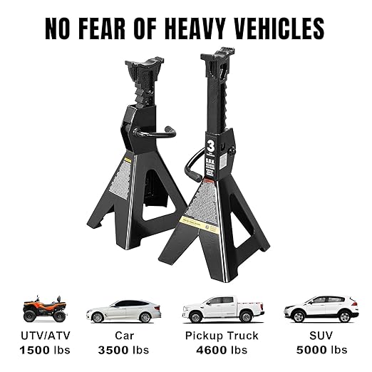 Big RED AT43006BR Steel Jack Stands: 3 Ton (6,000 LBs) Capacity, 2 Pack, Black