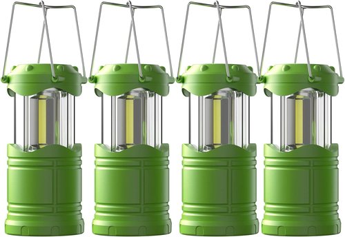 Lichamp LED Camping Lantern - 4 Pack Battery Powered Flashlights for Emergencies | Portable Green Light
