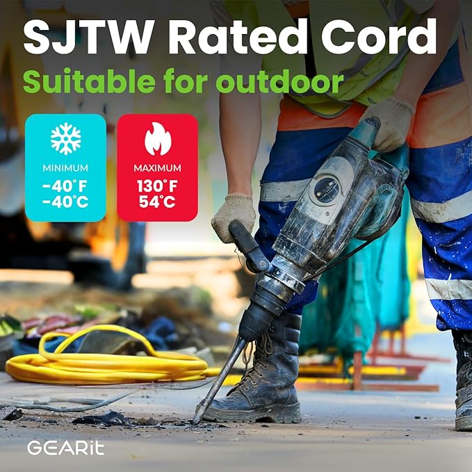 GEARit 100 Ft Extension Cords 10/3 Gauge Outdoor/Indoor SJTW 10 AWG 3 Prong Heavy Duty Power Cable 15A 125V 1875W for Lawn, Garden, Appliances Yellow