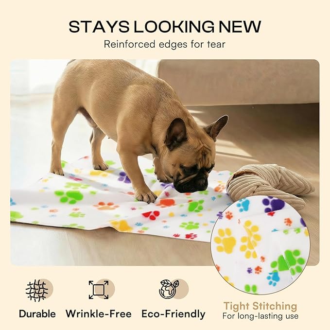 LINENLUX Cute Dog Blanket for Small Medium Dogs 6-Pack Soft Stretchy Fleece Blankets for Pet Cat Puppy Warm Wrinkle-Resistant Throw for Couch Bed Outdoor White 40x31 inch (Pack of 6)