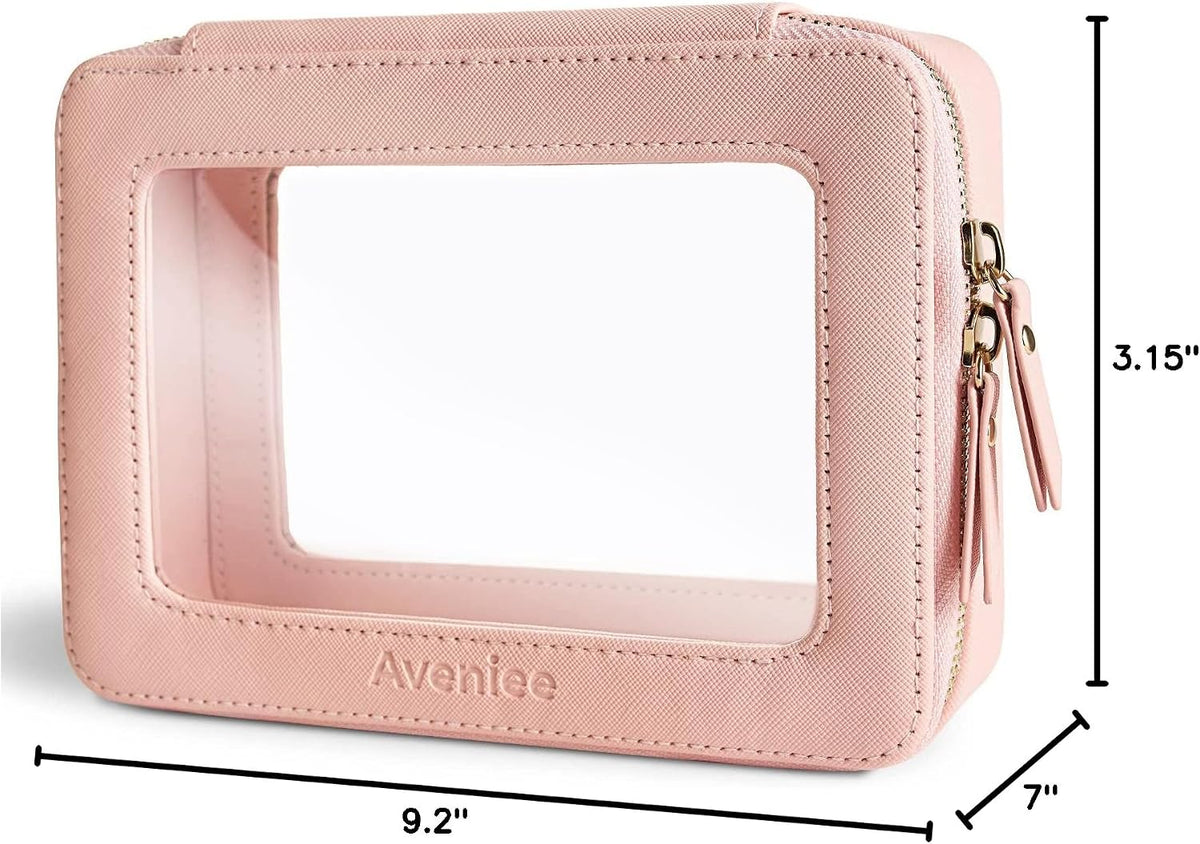Aveniee Clear Makeup Bag Organizer,Large Travel Toiletry Bag for Women, Waterproof Cosmetic Pouch with Zippers,Car Organizers and Storage Case for Accessories,Pink