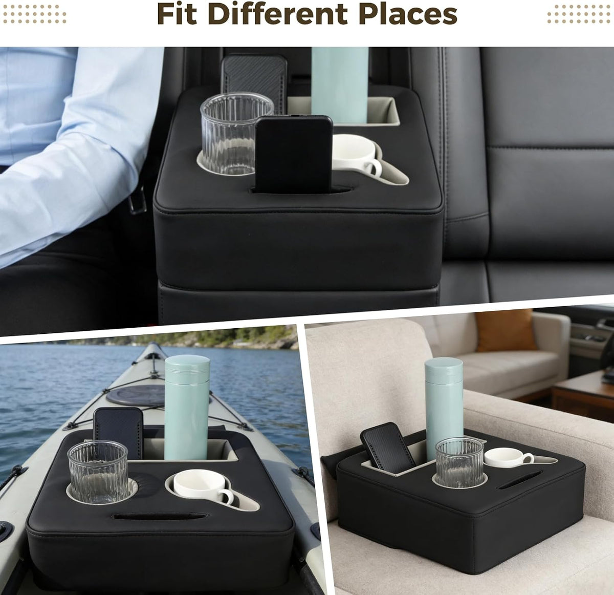 Back Seat Cup Holder for Car, Universal Truck Bed Organizer, Automotive Bottle Holder Tray, Boat Couch Expander Tray for Snacks, Phone, Remote