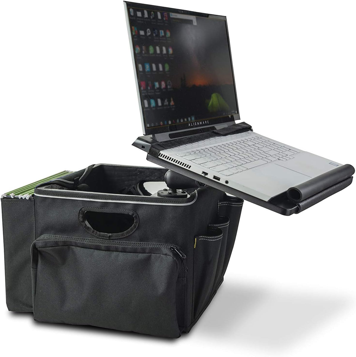 AutoExec Milk Crate Vehicle and Mobile Office Work Station with Apron Organizer, Laptop Tray and 400 watt Power Inverter | Apron Organizer, Laptop Tray, 400 Watt Power Inverter