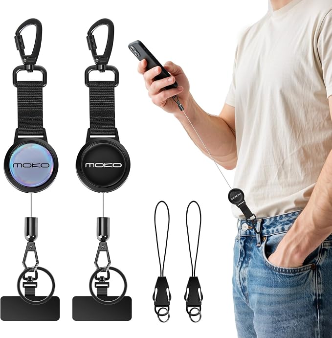 MoKo Anti-theft Phone Tether, Phone Lanyard & Keychain Retractable Steel Line