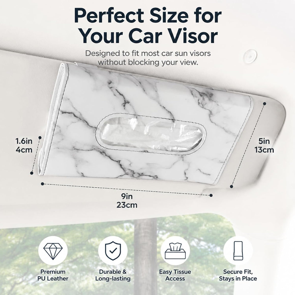 Car Tissue Holder, Marble White Print Sun Visor Napkin Holder