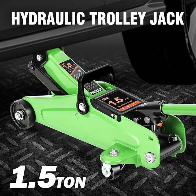 PM PERFORMOTOR Low Profile Hydraulic Trolley Service/Floor Jack, 1.5 Ton (3000 lbs) Capacity, Lifting Range 5.3"-12",Green,PM-TOL-FJ15-GR