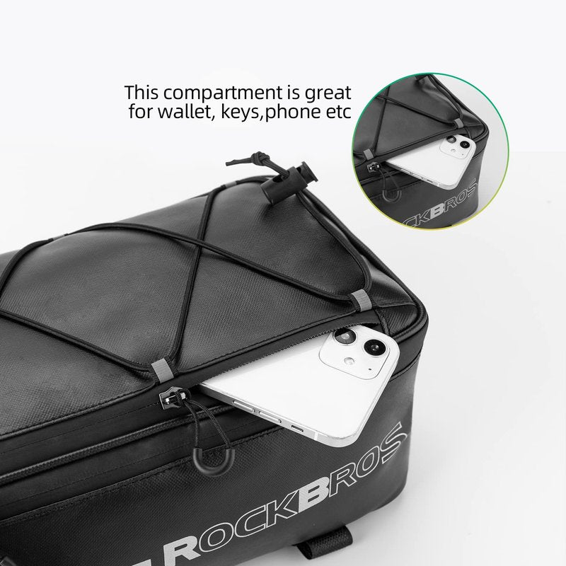 ROCKBROS Bike Rack Bag Bike Trunk Bag Rear Bike Rack Bag for Travel with Rain Cover & Reflective Stripes, 6L(Black)