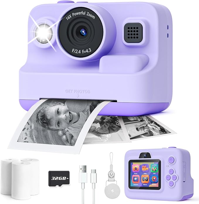 Instant Print Camera for Kids, 2.4 Inch Screen Kids Instant Cameras, Christmas