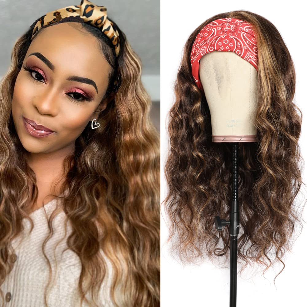 Ombre Headband Wig Human Hair #4/27 Highlight Body Wave Headband Wig 22 Inch Glueless None Lace Front Wig Brazilian Virgin Human