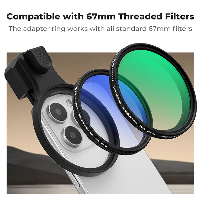 K&F CONCEPT 67mm Press-on ND2-32 Phone Lens Filter Kit, 16/15/14/13/12 Pro/Pro