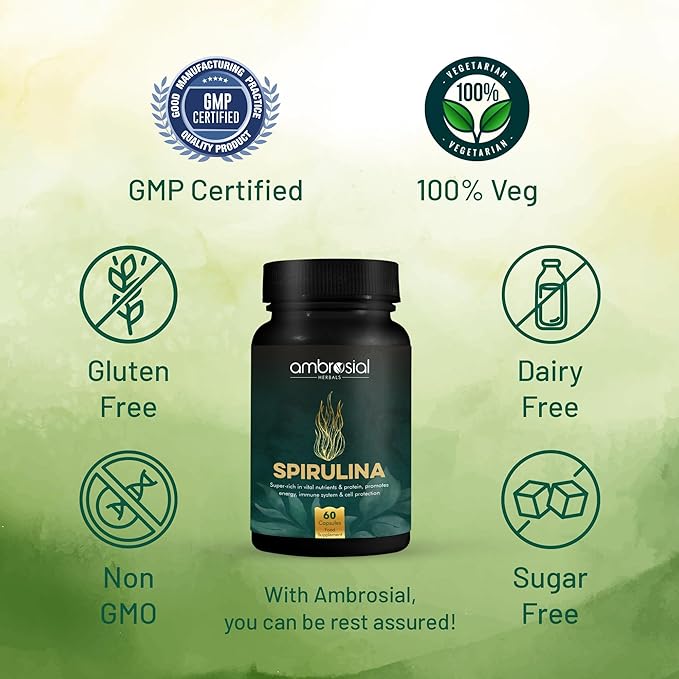 AMBROSIAL Spirulina Capsules 500 mg (Pack of 2-120 Capsules)