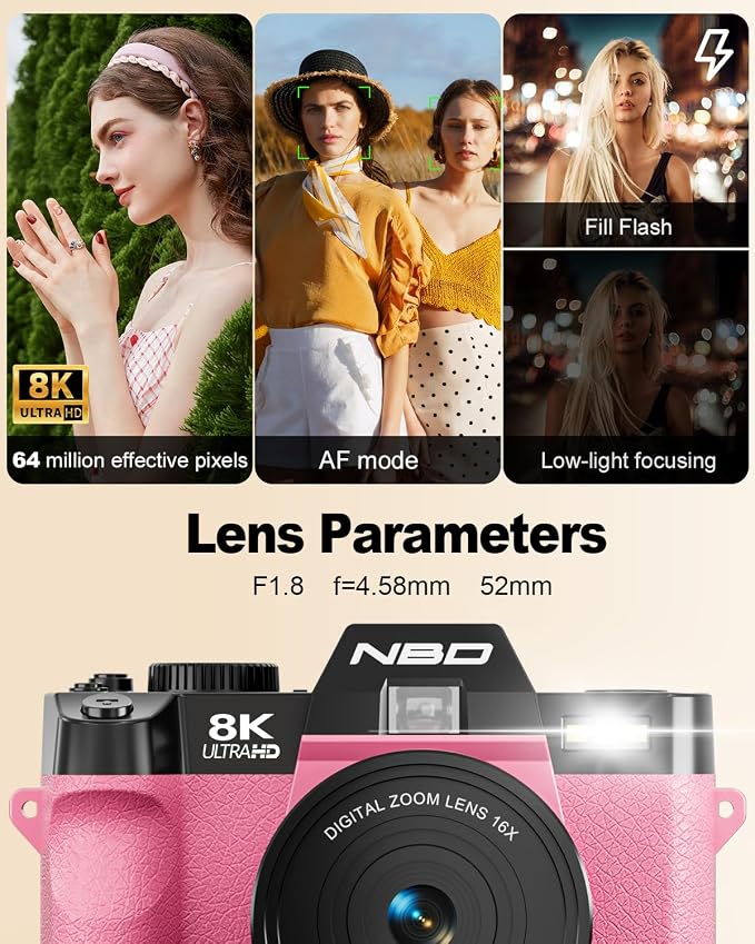 NBD 8K Digital Cameras for Photography, 64MP Camara Fotograficas, Travel