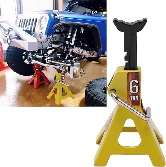 Simulation Jack Stand 75mm~102mm Adjustable Height RC Jack Stand Climbing Car Simulation Decorative Accessory Mini Lifting Jack for SCX10 D90 1/10 RC Car(Yellow)