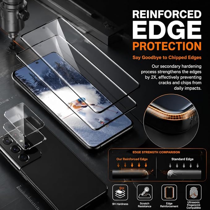 2 Pack Galaxy S21 Ultra Screen Protector, HD Clear Tempered Glass, 2 Pack