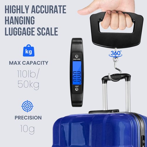 Flexzion Digital Luggage Scale - Portable 110 Lb Baggage Weight Scale with 10g Accuracy | Black