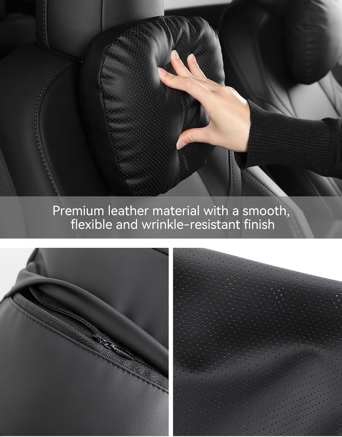 Leather Headrest Neck Pillow for Tesla Model 3/Y/X/S (1pc Black)