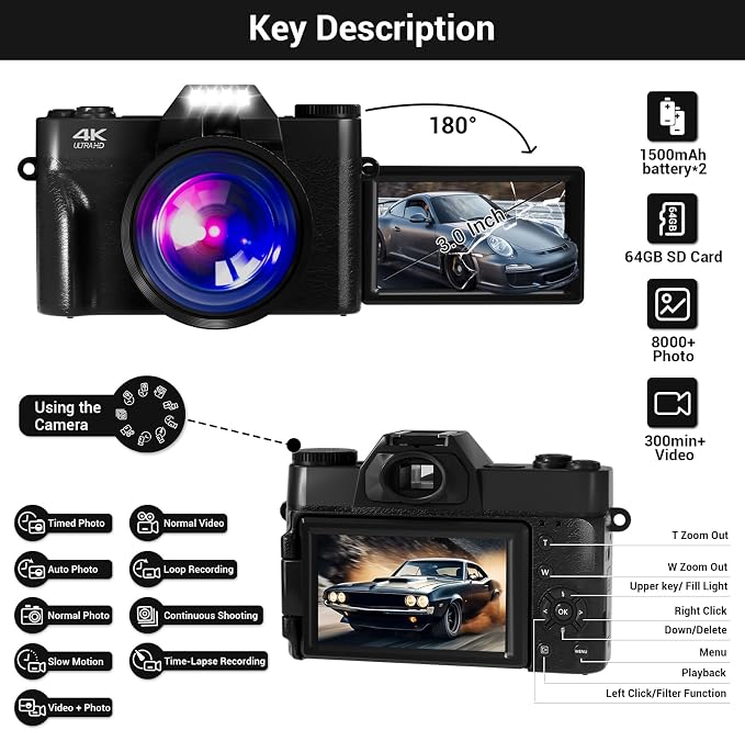 Camera Digital, 75MP WiFi 4K Vlogging Video Camera