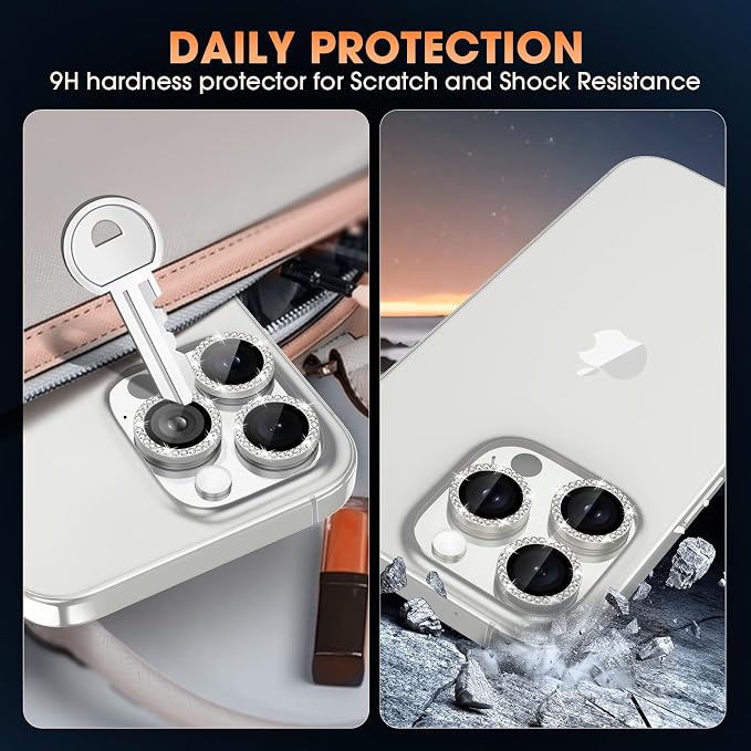 for iPhone 16 Pro/16 Pro Max Camera Lens Protector Bling Individual Metal