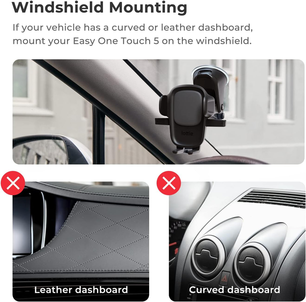 iOttie Easy One Touch Signature Dashboard & Windshield Universal Car Mount Phone Holder Desk Stand with Suction Cup Base and Telescopic Arm for iPhone, Samsung, Google, More Smartphones