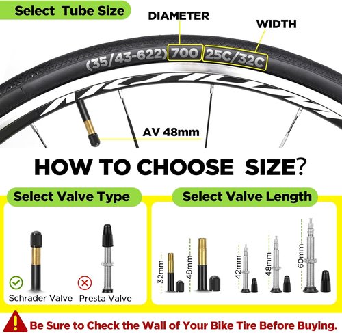 FV42/AV48/FV60mm 700C Bike Tube by [Brand Name] - Durable Butyl Inner Tube with 2 Tire Levers | Fits 700x25C to 700x32C