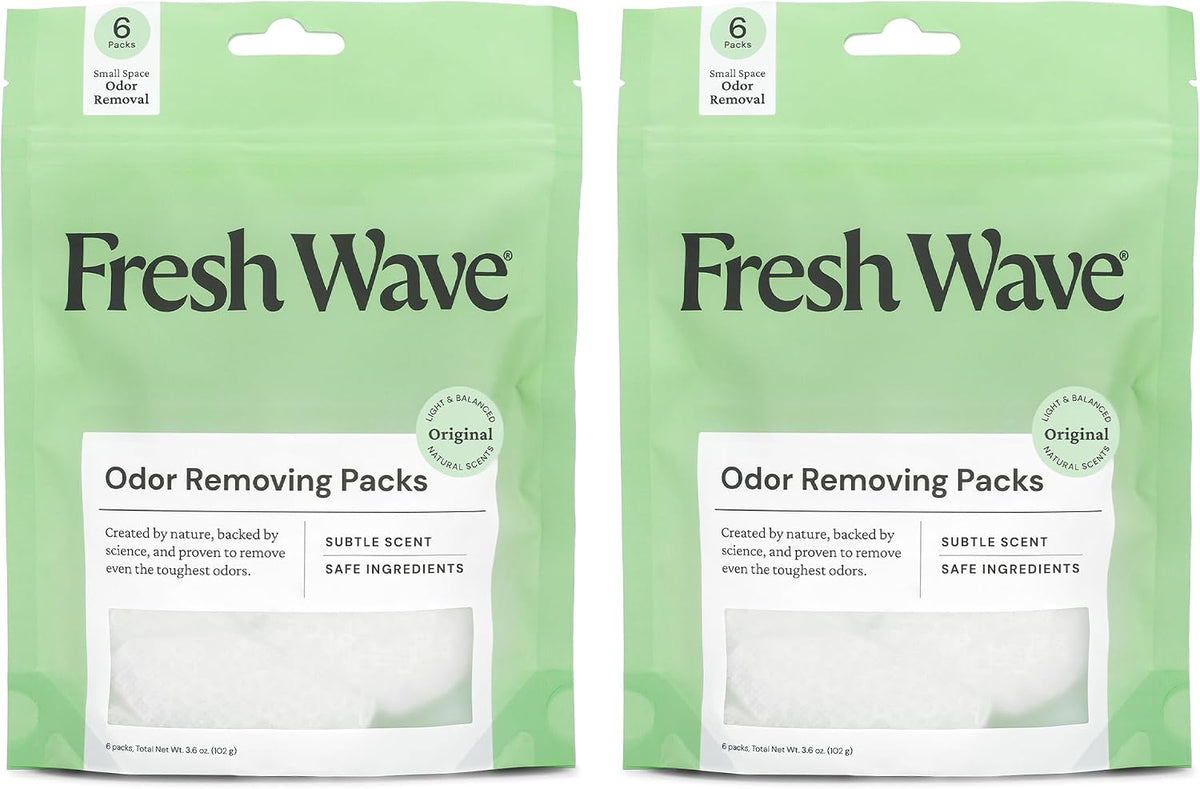 Fresh Wave Odor Eliminating & Deodorizing Packs | 2 Bags of 6 Each | Safer Odor Relief for Small Spaces | Natural Plant-Based Odor Eliminator | Odor Absorbers for Home, 3.6 Ounce (Pack of 2)