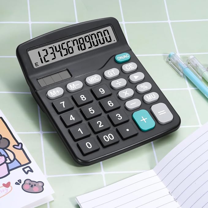 Desktop Calculator with Big Buttons, Dual Power Source, Solar and Battery