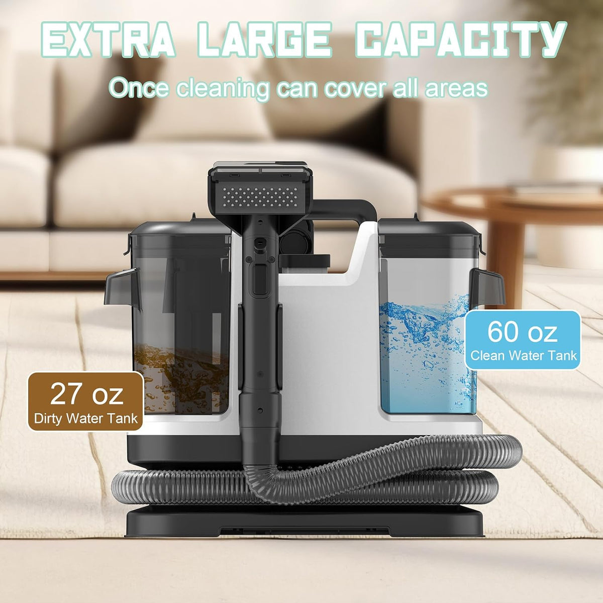 Portable Carpet & Upholstery Cleaner, Deep Cleaning for Rugs, Couch, Car Interiors Stains, Pet & Family Friendly, 120V