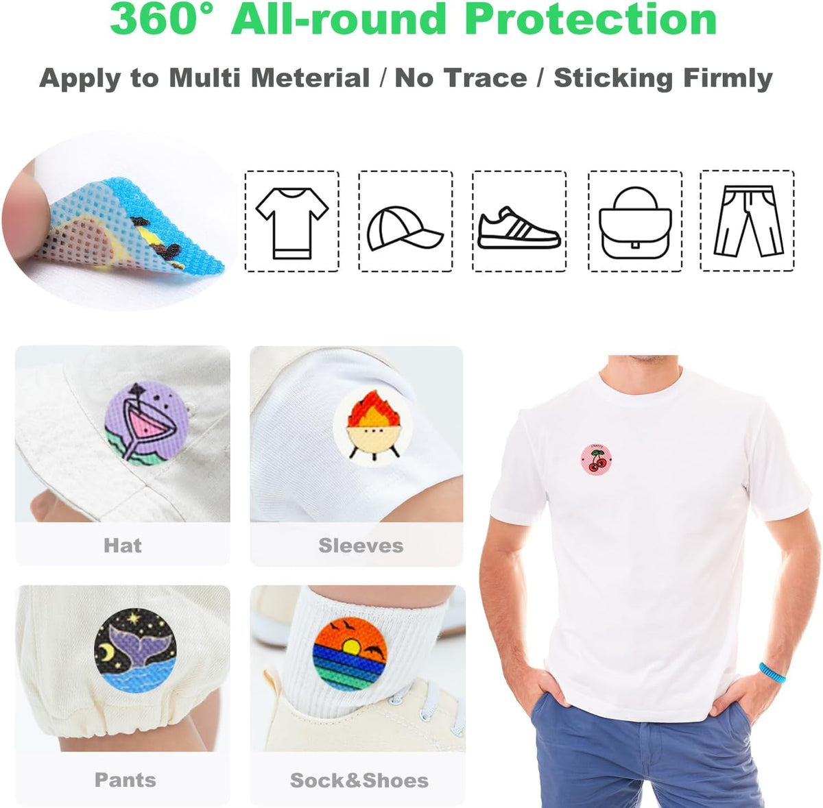 Skiennix Mosquito Repellent Stickers - 300 Pack for Kids & Adults | Natural Plant-Based with 6 Bracelets